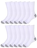 12 Pair Mens Active Performance Casual Dress Crew Cotton Socks Mid Calf White
