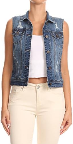 Vialumi Women's Distressed Sleeveless EnJean Denim Vest