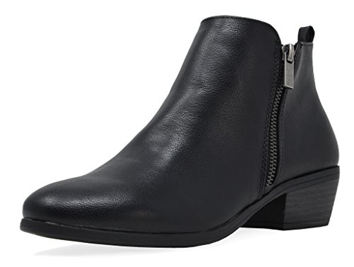 Toetos women s pitts-06 black pu block heel side zipper ankle boo…