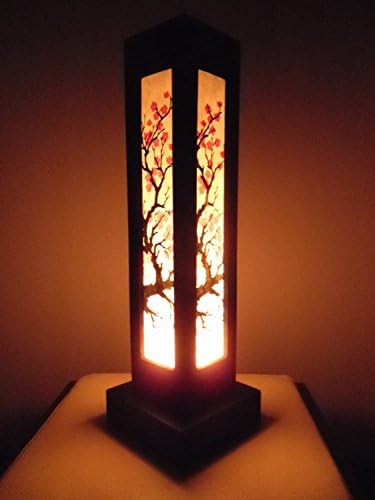 NAVA CHIANGMAI Thai Wood Lamp Handmade Japanese Red Sakura Cherry Blossom Tree Branch Bedside Table Lights or Floor Home Decor Bedroom Decoration Modern Design