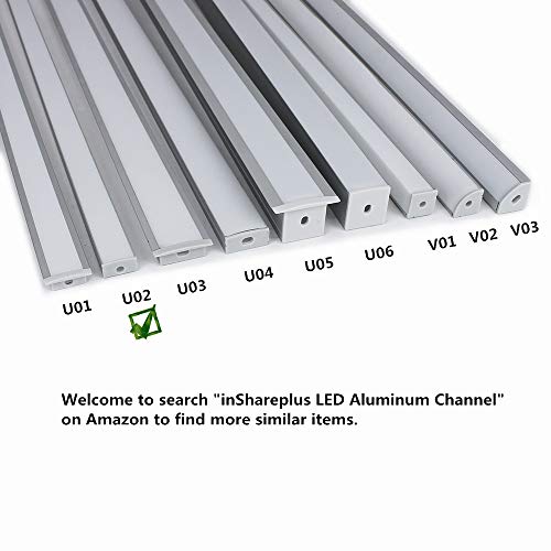 inShareplus LED Aluminum Channel System U Shape With Milk White Cover, End Caps and Mounting Clips, Aluminum Profile for LED Strip Light Installations, U02 Model, 10 Pack, 3.3ft/1 Meter, Silver