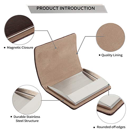SOLEADER Slim Business Name Card Case for Men, Brown Genuine Leather Business Card Holder - with Gift Box - Gifts for Men (Brown-No Engravement)