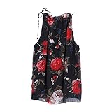 Froomer Fashion Women's Halter Ruffled Neck Chiffon Blouses Sleeveless Floral Shirts (Asian L, Black)