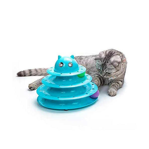 Vealind-Pet-Interactive-Fun-Roller-Exerciser-3-Level-Cat-Teaser-Ball-Toy-with-3-Colorful-BallsBlue Vealind Pet Interactive Fun Roller Exerciser 3 Level Cat Teaser Ball Toy with 3 Colorful Balls(Blue)
