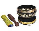Dharma Store - Tibetan Meditation Singing Bowl for Relaxation and Healing - With Traditional Design Tibetan Buddhist Prayer Flags - Handmade in Nepal