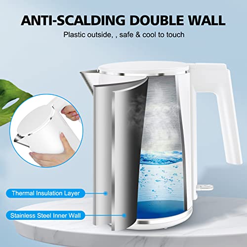 Vecuni Electric Kettle 1L, 1500W Fast Heating Double Wall Stainless Steel Interior Electric Tea Kettle with Filter, Auto Shut-Off & Boil-Dry Protection, BPA-Free, Countertop Tea Maker Coffee Pot