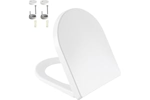 AOLALA Toilet Seat with Soft Close D Shape Toilet Seat White PP Plastic with Adjustable Hinges and Non-Slip Bumpers Toilet Li