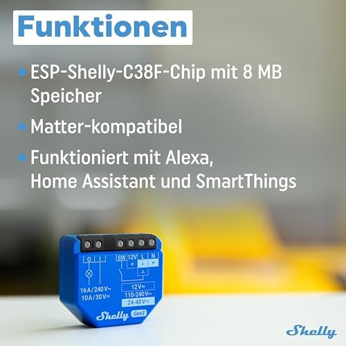 1 Gen3 - WLAN & Matter Smart-Schalter-Relais mit Potentialfreie Kontakte, 1 Kanal 16A, Lichtschalter, Garagentoröffner, Smart Home, Zeitschaltuhr, Alexa, Google, Kein Hub Erforderlich (2 Stück)