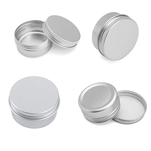 Ymkf Sqqr 30 Pack aluminum round lip balm tin container bottle with screw thread lid - great for store spices, candies, tea or gift giving, (1oz)