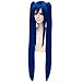 GOOACTION 100cm/39 Women Long Anime Straight Dark Blue Bangs Wig with Two Clip On Ponytails for Fairy Tail Wendy Marvell Halloween Cosplay Synthetic Hair Wigs