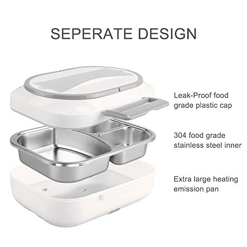 LOHOME Electric Heating Lunch Box Car Home Office Use Food Warmer Portable Bento Meal Heater with Stainless Steel Container 110V and 12V Dual Use (Grey)