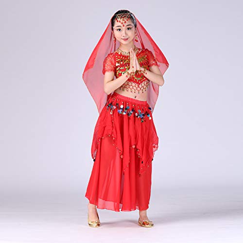 Kids Girls Belly Dance Halter Top Harem Dresses Costume Set Halloween Outfit with Head Veil Waist Chain and Bracelets