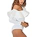 Antopmen Women's Slash Neck Long Sleeve Ruffles Bodysuit One Piece Jumpsuits (Medium, White)