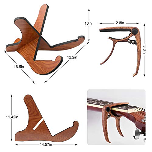 DTNO.I Guitar Stand, Universal Wooden Guitar Stand Acoustic Guitar Stand with Guitar Capo, Portable Detachable Instrument Holder Stand for Musical String Instrument and Acoustic Classical Bass Guitars
