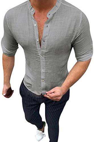 Godathe Men's Casual Shirt Top Cotton Linen T-Shirt Loose Tops Short Sleeve Blouse