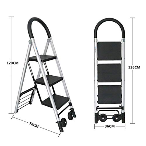 ZXMTC Shopping Trolleys Step Ladder Aluminum 2 in 1 Folding Hand Truck Dolly Portable (Size : 3676120 cm)