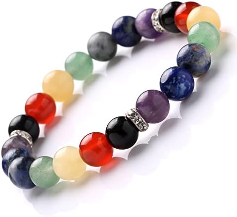 7 Chakra Balancing Bracelet Stretch Handmade 8mm Round Gemstones Healing Power Crystal