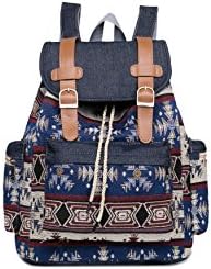 Huishihousu Canvas Shoulders Backpack School Bag Multi-Purpose Handbags College Rucksack Satchel Travel for Teens Students Unisex (Deep color cowboy)