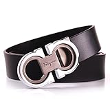 Royalours Mens Smooth Leather Belt 33mm Wide (40-44, Black Silver)