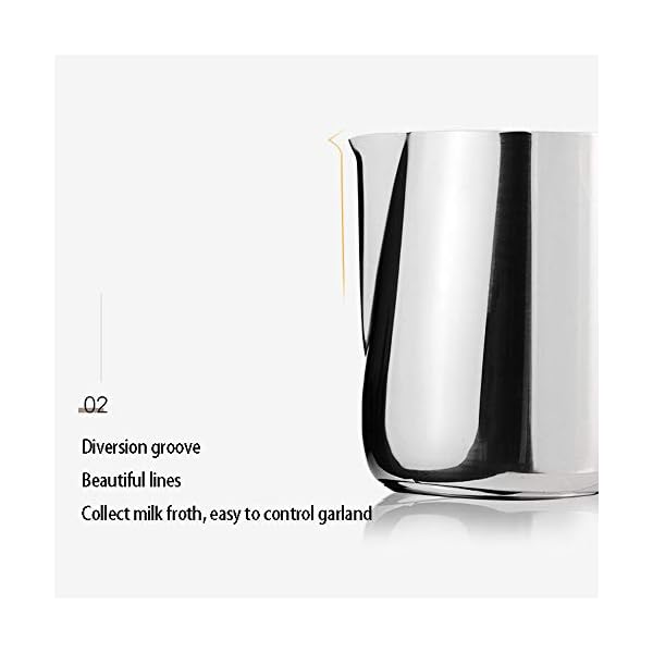 QAWS Rostfreie Milchkanne Edelstahl, Milchkanne für Hobby Barista, Barista Zubehör Milk jug, Milch Aufschäumen – Bild 5