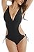 QYacmetiz Women's Deep V Neck Sexy One Piece Swimsuit Cut Out Strappy Monokini Bathing Suit (M,Black)