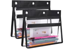 YoeeJob Pencil Pouch for 3 Ring Binder with 1.5 inch Expandable Large Capacity, 2 Pack Double Pockets Zipper Pencil Case, Pencil Binder Pouch for School Office Home