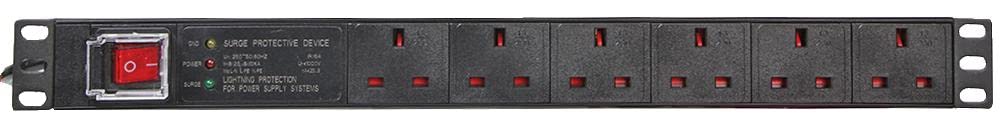 PULSE PDS6-SRG 6 Way UK PDU with UK Plug and Surge Protection, 19" 1U