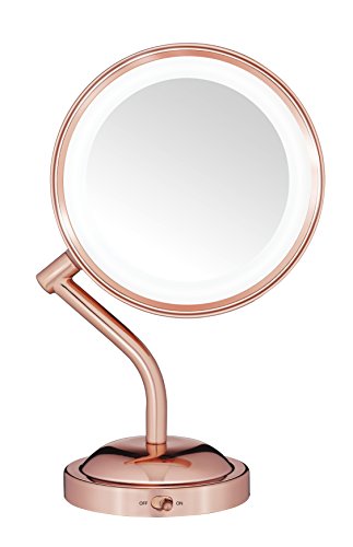 Conair Double-Sided Battery Operated Lighted Makeup Mirror - Lighted Vanity Makeup Mirror with LED Lights; 1x / 5x Magnification; Rose Gold Finish