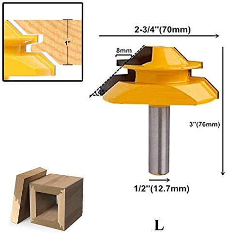 PEALIFE 1/2 Inch Shank 45 Degree Lock Miter Router Bit 3 Pcs, 1/2" 3/4" 1" Stock Joint Router Bits, Professional Wood Milling Cutter Tool For Wood Carbide (45° 3PCS) - Thumbnail 3