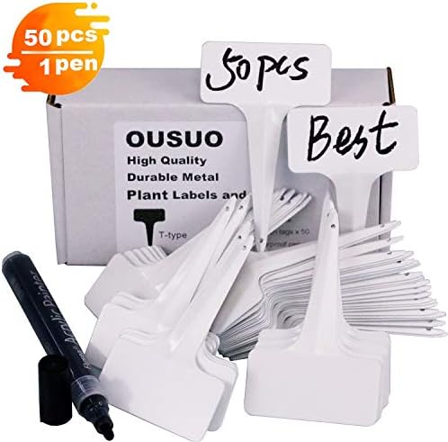 Durable Metal Plant Labels 50Pcs White Labels with 1Pc Black Marker Pen Waterproof Vintage Vegetable Herb Flower Seed Name Tags Plant Markers Tag Identification Guide Identifying Plants Easily Simply