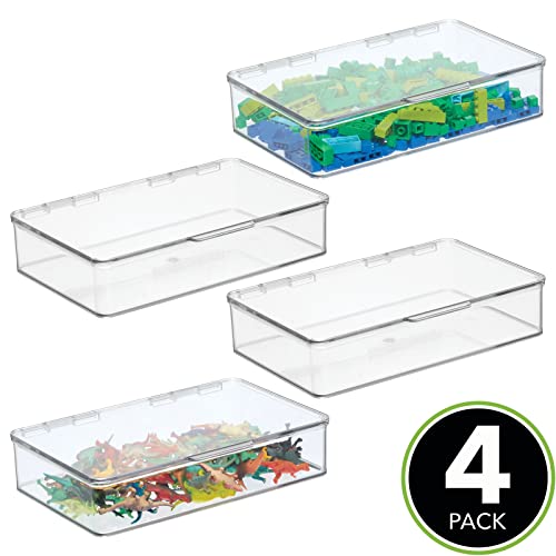mDesign Plastic Stackable Rectangular Storage Container Bin with Hinged Lid for Organizing Kids