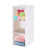 MaidMAX 3 Tiers Cloth Hanging Shelf Closet Organizer 2 Metal Hooks, Foldable, Beige, 24 Inches High