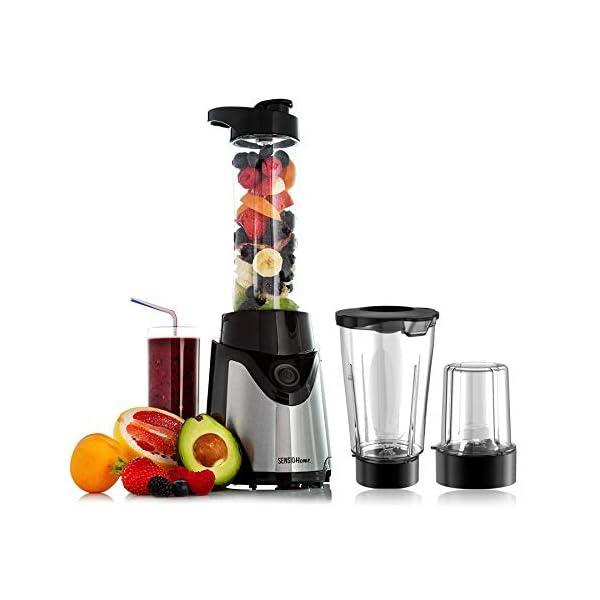 Sensio Home Personal Blender Smoothie Maker - Electric Juicer Grinder for Fruit, Vegetables, Protein Shakes – BPA Free 600ml Portable Sports Bottle, Grinder, Blending Jar - 500W