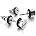 INBLUE Men's Stainless Steel Stud Earrings Rubber Silver Gold Tone Black Screw Spike Plug Tapers