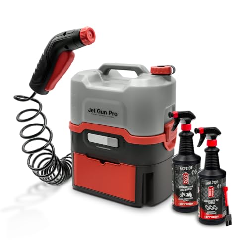 Errecom BIO Cleaning Kit for Bikes: JET GUN PRO+Portable High Pressure Cleaner with 8 L Water Tank,BKR 1105 BIO Bike Cleaner 1L Spray Bottle,BKR 2101 BIO Chain Degreaser 1L Spray Bottle