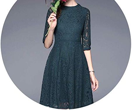 Shining4U dresses Vestido Vintage Dark Green Lace Dress Autumn Women 2018 Robe Dentelle Backless Retro Vestido K8917