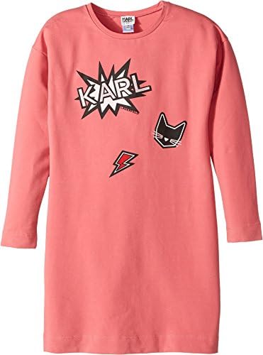 Karl Lagerfeld Kids Girl's Long Sleeve Sweatdress with Printed Graphics (Big Kids) Rose Sorbet Dress