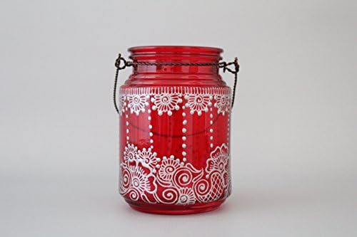 Red and Silver Bohemian Hanging Glass Lantern Boho Home Decor