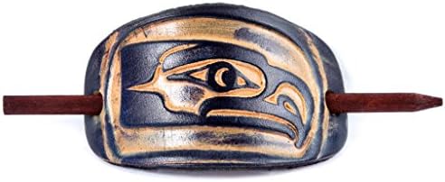 Marakesh Leather Handmade Seahawks Leather Hair Barrette - Large Blue/Natural