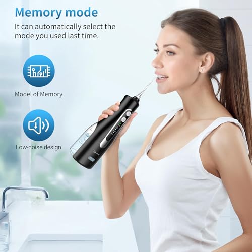 Cordless Oral Irrigator - 4 Modes Water Flosser for Teeth Cleaning, 300ML Reservoir, 360° Nozzle, IPX7 Waterproof, 2000mAh Rechargeable Battery, 4 Jet Tips, Smart Memory Function (M149 - Black)