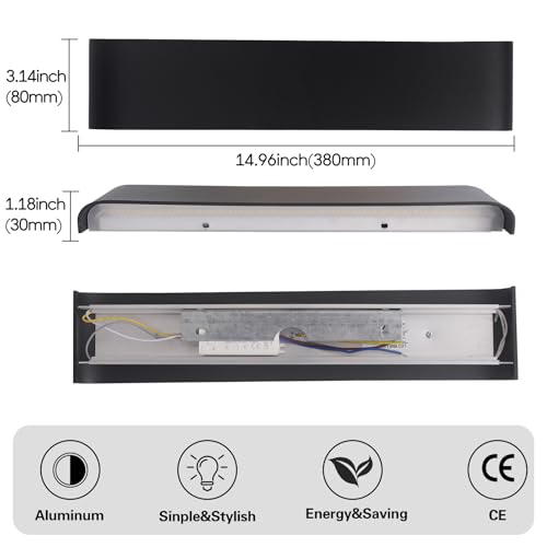 YCZM Indoor Wall Light 24 W, LED Indoor Wall Lamp 3000 K/4000 K/6500 K Temperature Three Colours Optional, 38 cm 2880 lm, Wall Lamp 4 Pieces Black