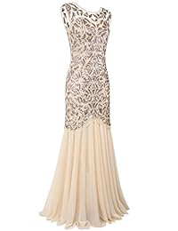 PrettyGuide Lentejuela Gatsby Vestido de baile de graduación. Vestido de noche superlargo. Inspirado en la mujer de 1920. Color negro