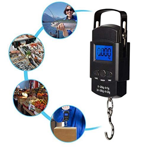 JDgoods 2019 New Portable Precision Digital Mini Scale, 50kg Electronic Scale Portable Hook Scale Hoisting Rope Scale Spring Scale With Ruler,Backlight LCD Display, Stainless Steel, 110lb/50kg