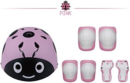 FuNiu Lovely Protective Gear Set Kids Knee Elbow Pads Wrist Protector Protection Child helmet for Scooter Cycling Roller Skate (Pink)