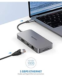 USB C Hub,Type C Hub,EUASOO 10 in 1 Adapter with 1Gbps Ethernet,4K USB C to HDMI,VGA,Power Delivery Charging Port,2 USB3.0,2 USB2.0,SD TF Card Reader for MacBook Pro,Chromebook,Other Type C Laptops