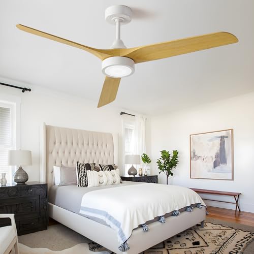 Ateroll Ventilateur Plafond Télécommande Lustre Ventilateur de Plafond Silencieux, Ø132 cm en ABS, Ventilateur Dimmable Plafonnier 6 Vitesses, Minuterie 3 Températures LED Chambre, Salon & Terrasse