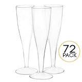 72 Premium Plastic Champagne Flutes - Bulk One Piece Champagne Glasses for Wedding or Party