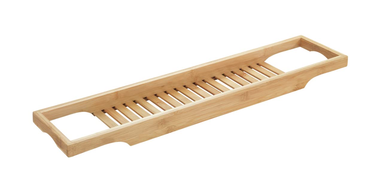 WENKO Bambusa Bath Tray Made Bamboo with Practical Storage Space for Bathroom Utensils, Spacious Bath Attachment, Sustainable Bath Mat, 70 x 4.5 x 16 cm, Natural