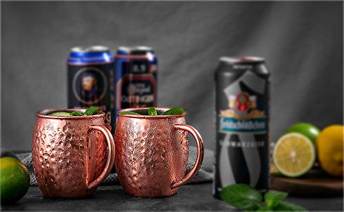 QCen Moscow Mule Becher, Kupferbecher Set mit 4 Untersetzer und 1 Messbecher, 530ml Handgefertigt Kupfertassen Großartig… – Bild 7