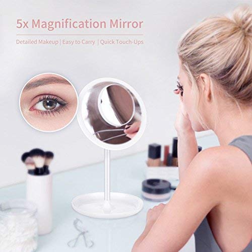 ELEHOT Makeup Mirror 5X Magnifying Lighted Desktop Vanity Mirror Adjustable Height Cosmetic Magnification with Lights Wireless Tabletop Mirror Rotates 360° - Thumbnail 2